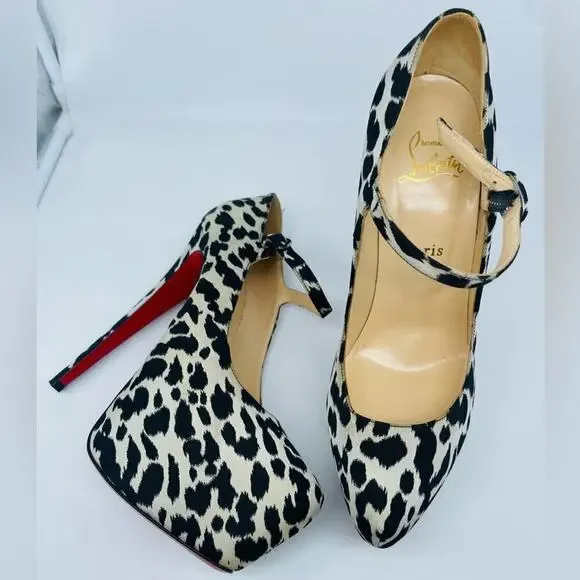 Christian Louboutin Black White Tissu Leopardino Lady Daf 160mm Pumps EU40 US 10 - Picture 7 of 9